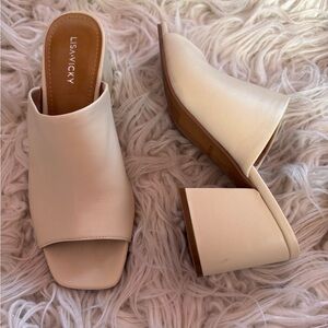 Square Toe Cream Block Heel Mule Sandals Womens Size 8 Minimalist Slip On